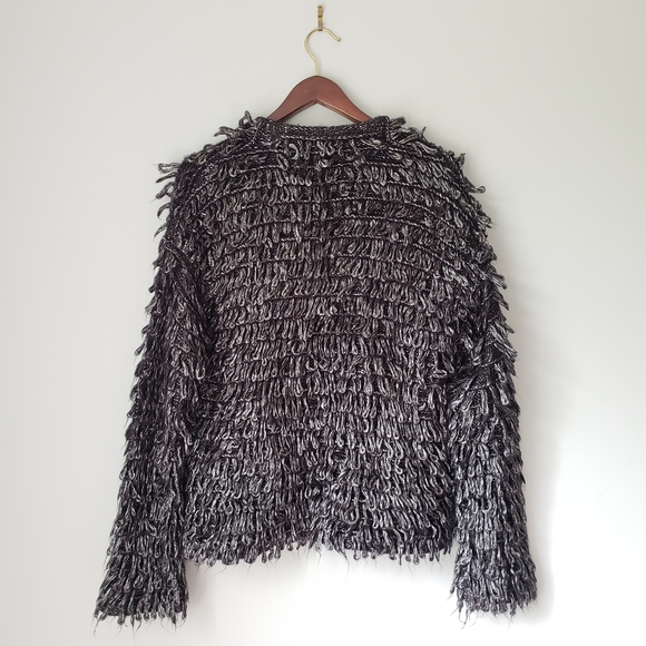 The Great. Short Monster Cardigan Loop Knot in Metallic Charcoal - Picture 5 of 10